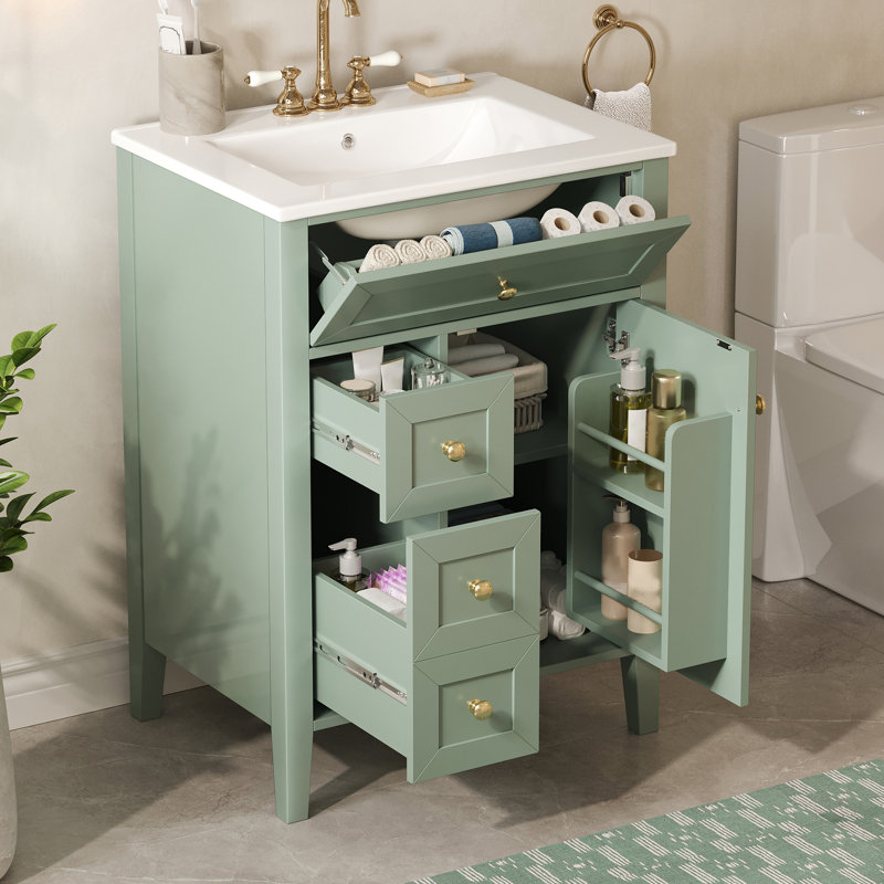 Meuble-lavabo moderne avec lavabo en céramique Kensington, Vert clair, 24''