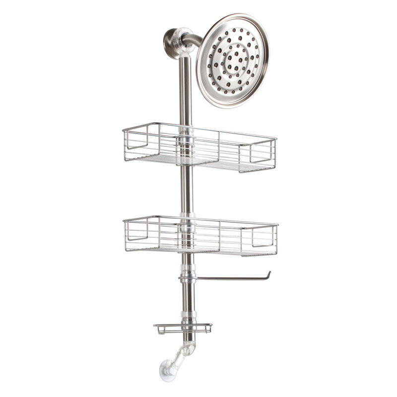 Brushed Stainless Steel Adjustable Shower Caddy with Suction Mount