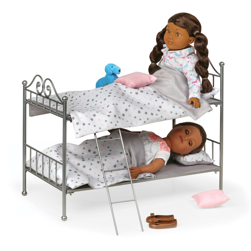 Scrollwork Metal Doll Bunk Bed with Ladder and Bedding