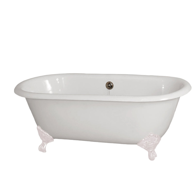 The Mendocino 5' Cast Iron Double Ended Clawfoot Soaking Tub and 7-Inch Faucet Holes Strom Living, White, No Holes