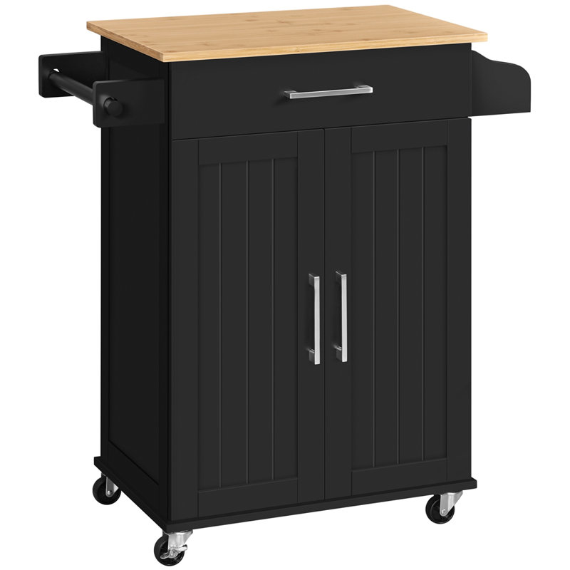 Solid Wood Top Kitchen Cart, Black