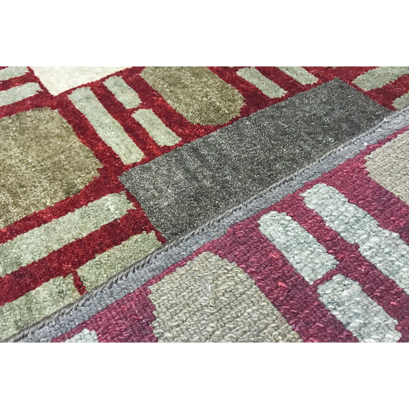 Wool Geometric Area Rug in Red/Beige/Light Yellow, Rectangle 6'1" x 8'7"