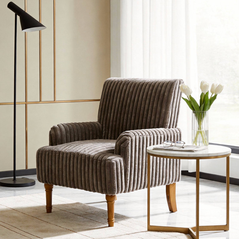 Chaise d'appoint moderne avec velours côtelé large de 3,5 cm de largeur, pieds en bois massif de 9 po et fauteuil rembourré confortable