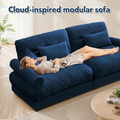 Canapé d'angle en forme de U Cloud Couch avec poufs amovibles, convertible 4 places, profond, moderne, en velours confortable, avec accoudoirs rembourrés, coussin lombaire et coussins décoratifs, couleur camel