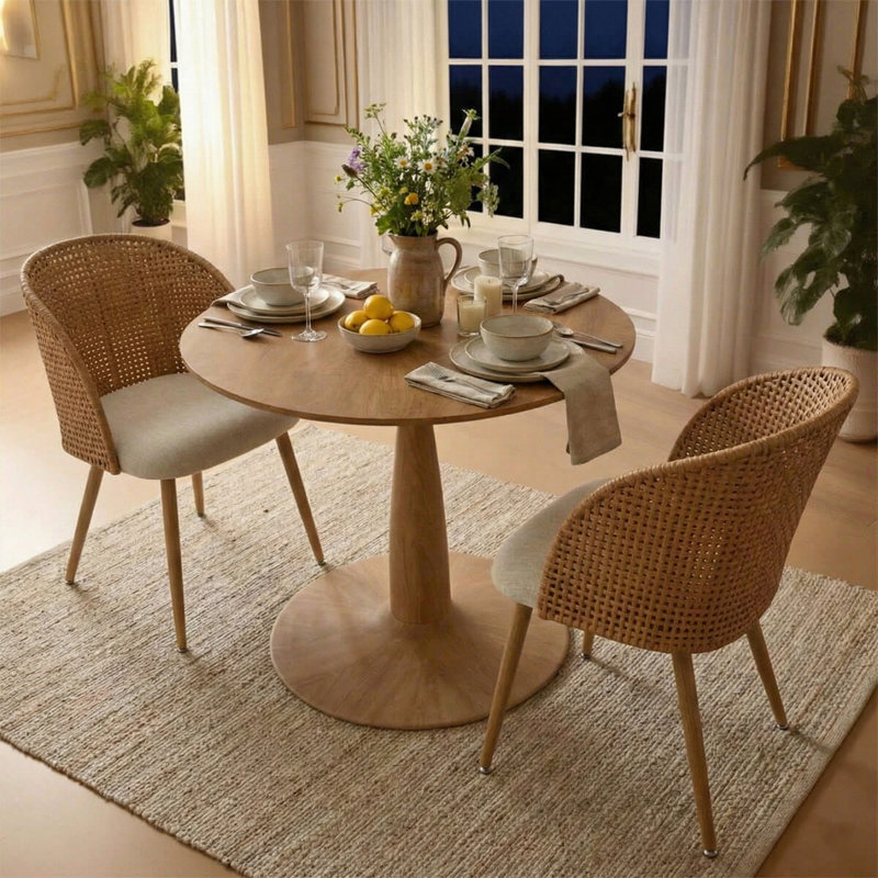 Ensemble de table de salle à manger pour 2 personnes avec table ronde de 34,5 po et 2 chaises rembourrées