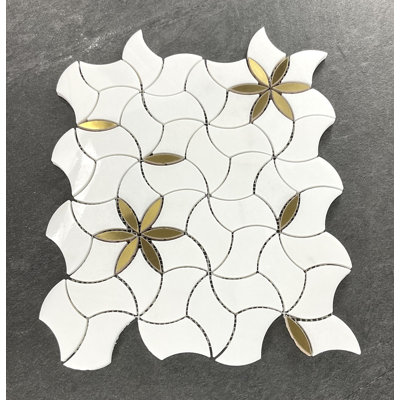 Carrelage mosaïque en marbre blanc à jets d'eau Blossom Thassos