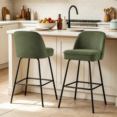 Modern Fabric Upholstered Bar Stools with Spring and Footrest 12cm-thick Cushion