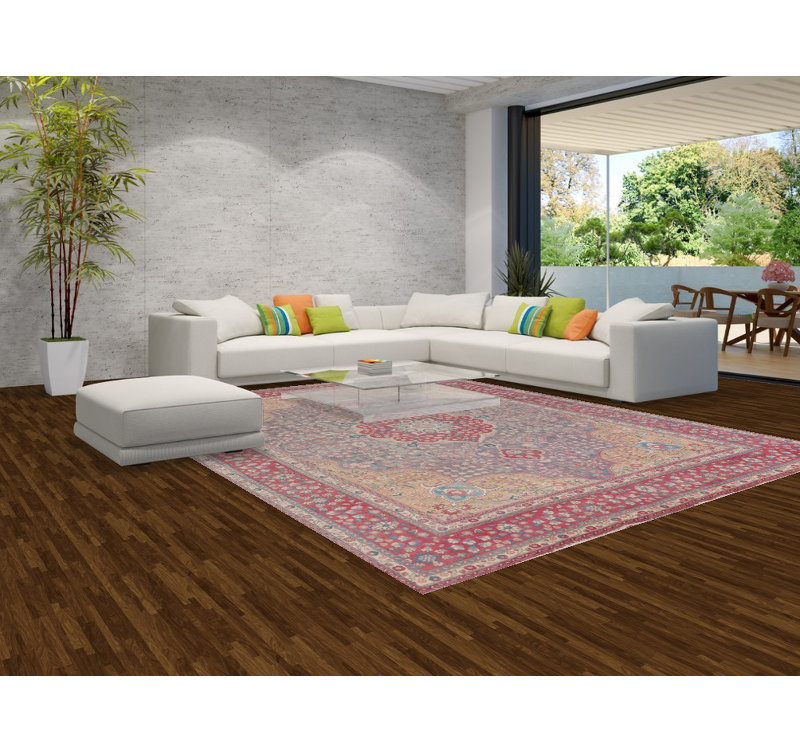 Tapis floral mauve en laine 10x13