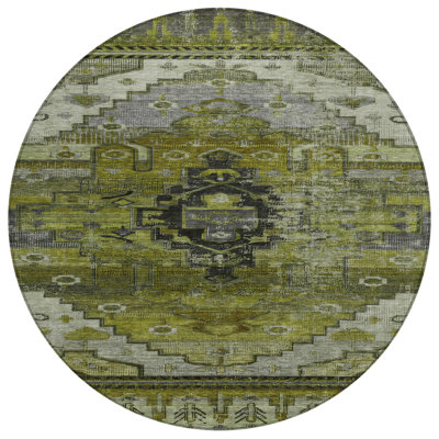 Machine Washable Indoor/Outdoor Xhevrie Olive Rug