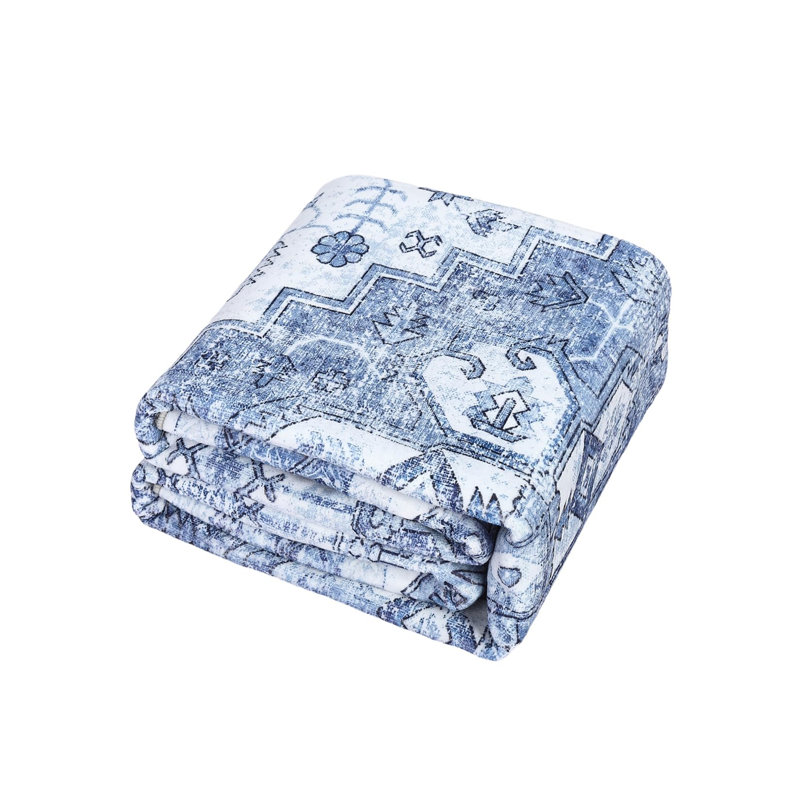 Washable Area Rug, Vintage Printed Low Pile Non Slip Foldable Polyester Carpet, for Living Room Bedroom, Blue Tone, 8'x10'
