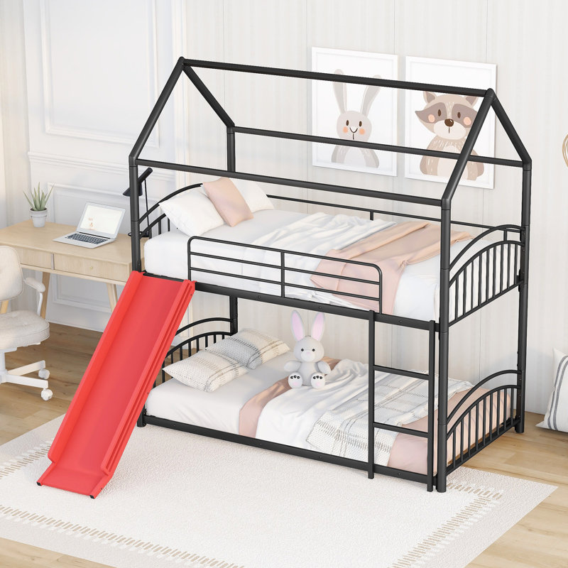 Lit superposé en métal avec glissade, lit pour enfant