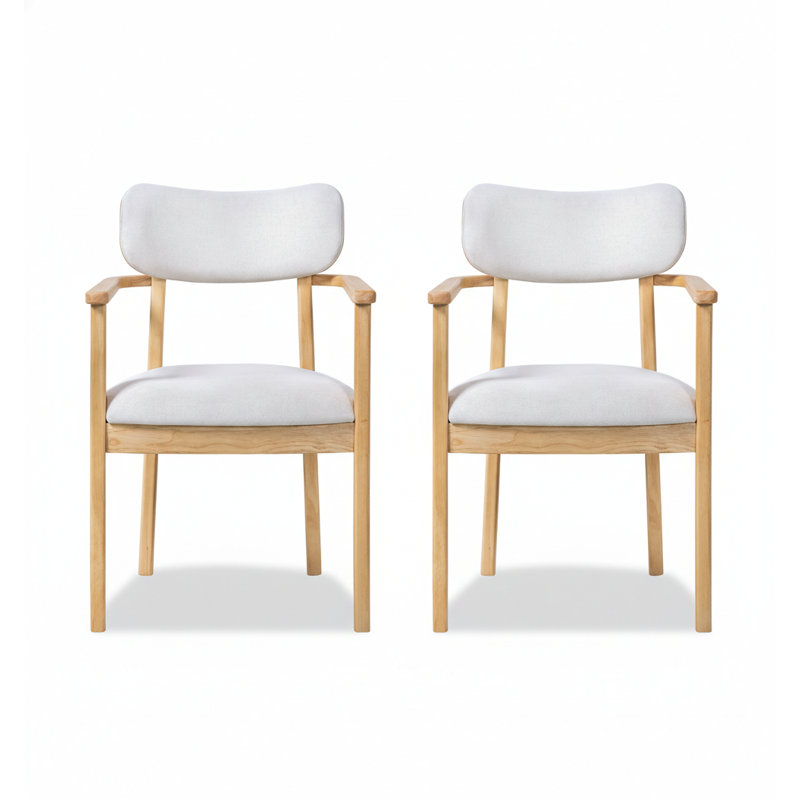 Chaises de salle à manger rembourrées Vargas Mid-Century, Coussin beige / structure naturelle, 6