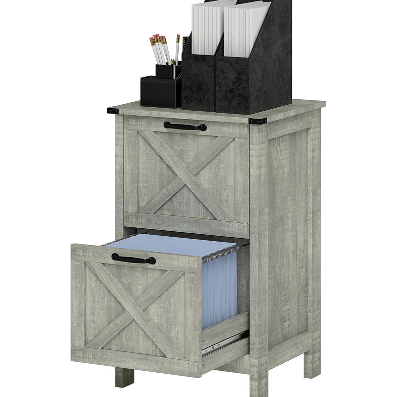 Classeur de bureau gris de conception rustique, 2 tiroirs avec barres réglables, basculement, glissement en douceur pour une organisation dans un tiroir de style, barres de format A4 / lettre, stabilité de basculement, efficacité au travail
