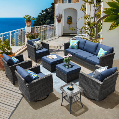 Ben Premium All-Weather Wicker 9-person Terrace Outdoor Conversation Set, outdoor sofa, swivel chair and comfortable cushions