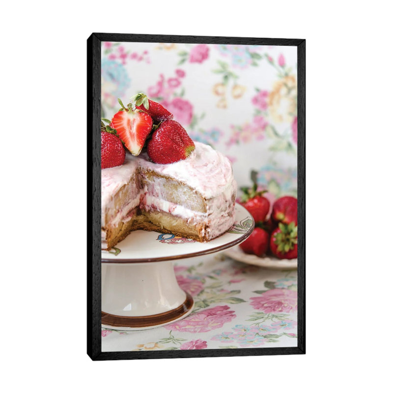 Cake With Cream And Strawberries 1 Piece Wall Art on Canvas, 152.5 cm H x 101.5 cm W, Black Framed