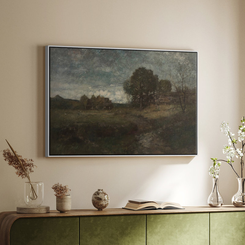 Paysage rétro - CDxxxviii, Toile encadrée flottée blanche, H 27 po x l 41 po x P 2 po