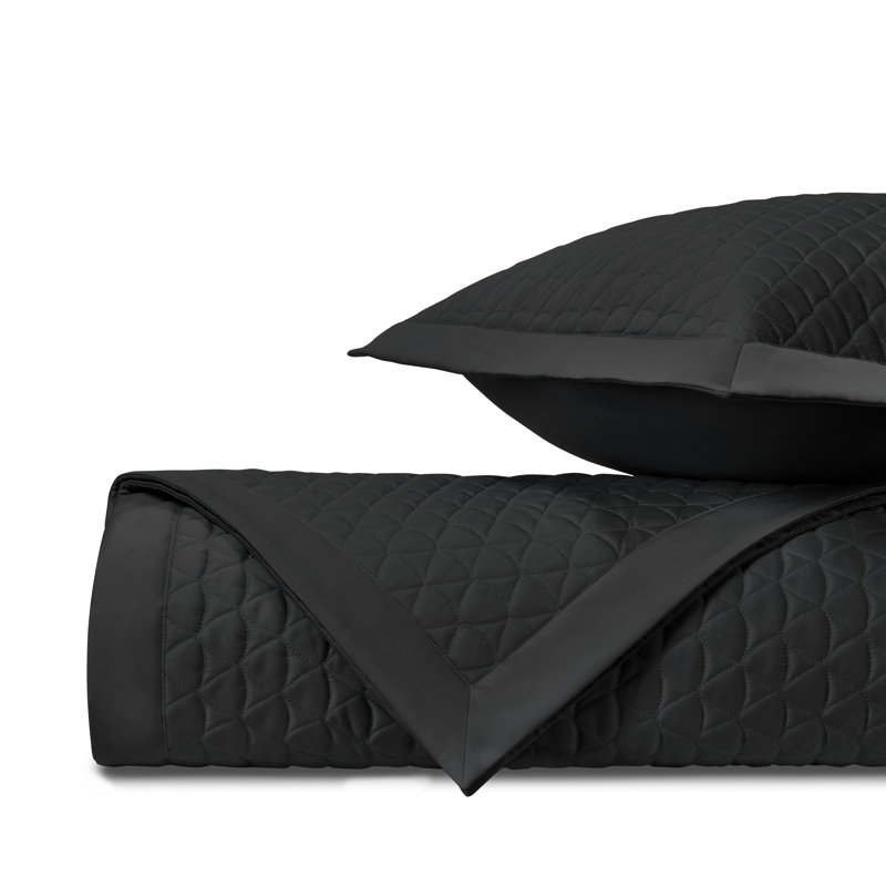 Anastasia Quilted Sateen Coverlet Set, Black, King Coverlet/Bedspread + 2 Shams