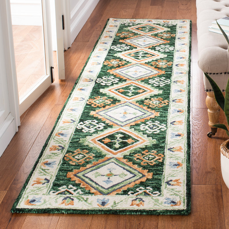 Tapis en laine touffeté à la main Southwestern, Tapis de couloir 2 pi 3 po x 9 pi