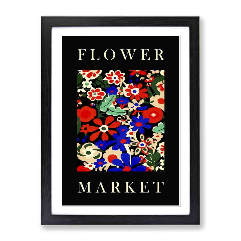 Black Collection Flower Market Exhibition No.6 - Single Picture Frame Print on Wood, 34cm H x 25cm W x 2cm D