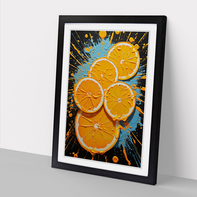 Sliced Orange Action - Single Picture Frame Print on Wood, 34cm H x 25cm W x 2cm D, Black