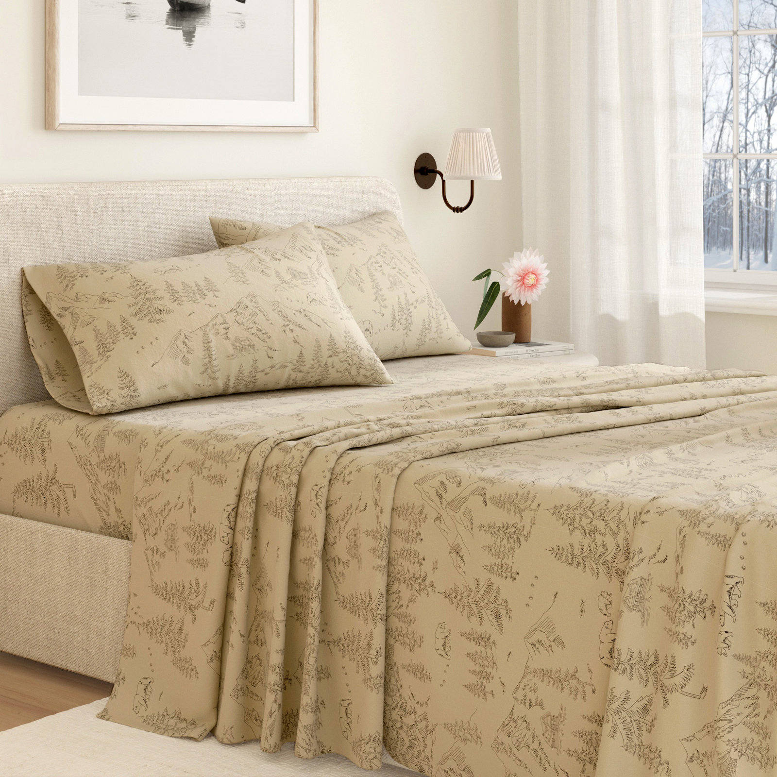 Raye Cotton Flannel Sheet Set, Twin with 1 Pillowcase, Bear Mountain