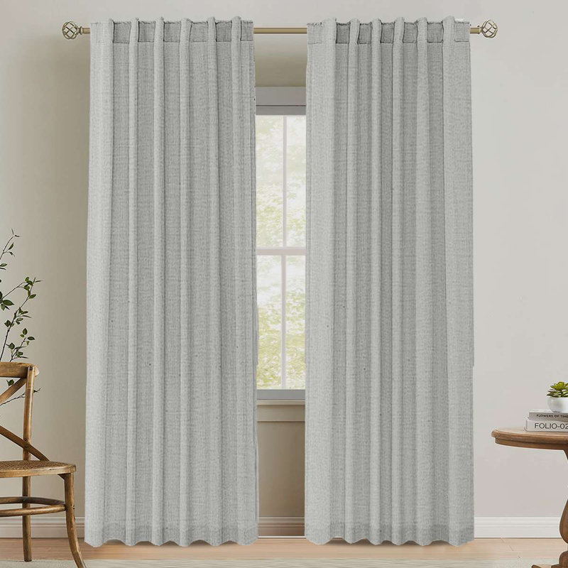Linen Curtains for Living Room 2 Panels Back Tab Loop Pocket Textured Light Filtering Semi Sheer Rustic Farmhouse Boho Curtain for Bedroom , Dove