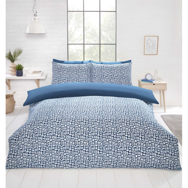 Kasie Polyester Geometric Shapes Bedding with Pillowcases, Double - 2 Standard Pillowcases, Blue
