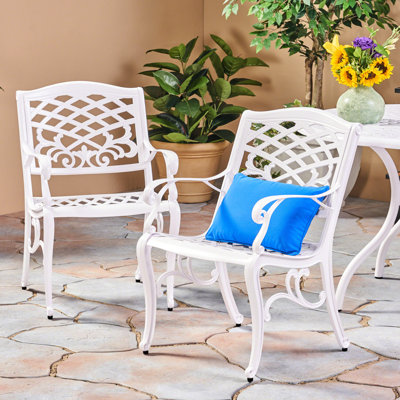 Fauteuil avec accoudoirs traditionnels à 2 volutes avec cadre en aluminium coulé rouille, détails floraux, abat-jour blanc, l 25,74 po, P 21,76 po, H 34,58 po