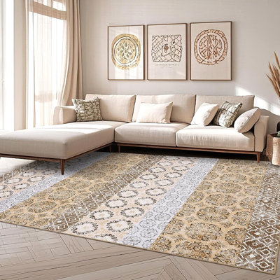 Rug Washable Area Rugs for Living Room, Low Pile Non Slip Vintage Soft Accent Carpet, Stain Resistant Foldable Floor Mats for Bedroom, Dining Room, Home Office