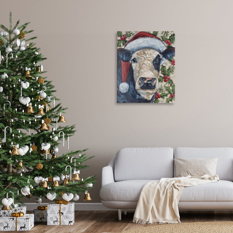 «Cow with festive houx», art mural par Sara, H 40 po x l 30 po