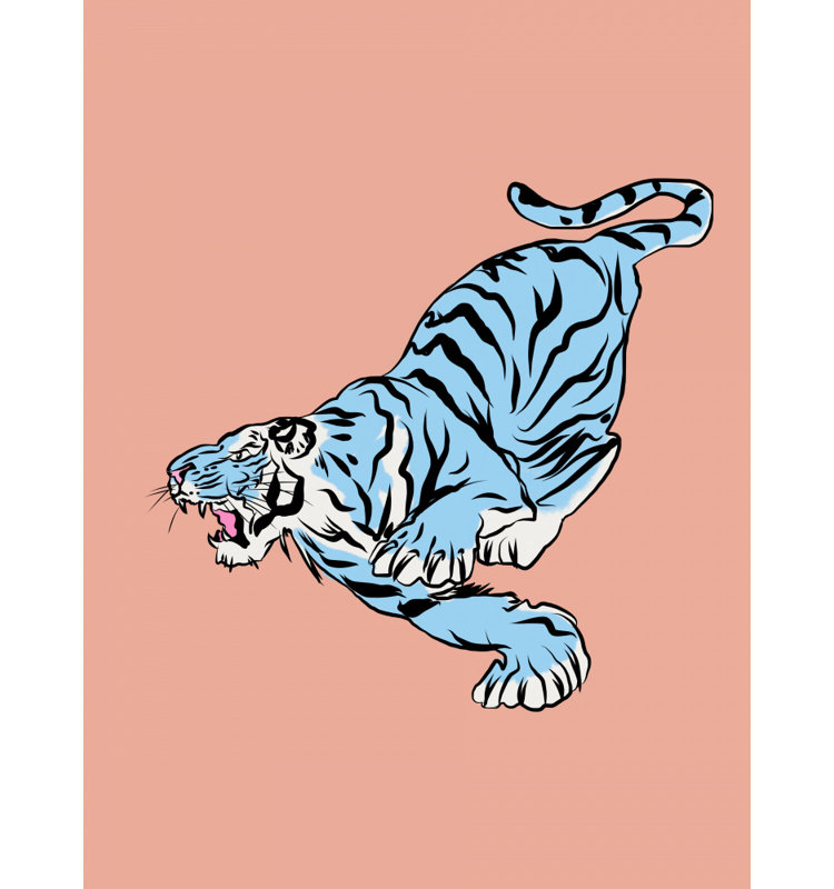 Blue Tiger Leaping Against A Soft Background, 76.2 cm H x 50.8 cm W