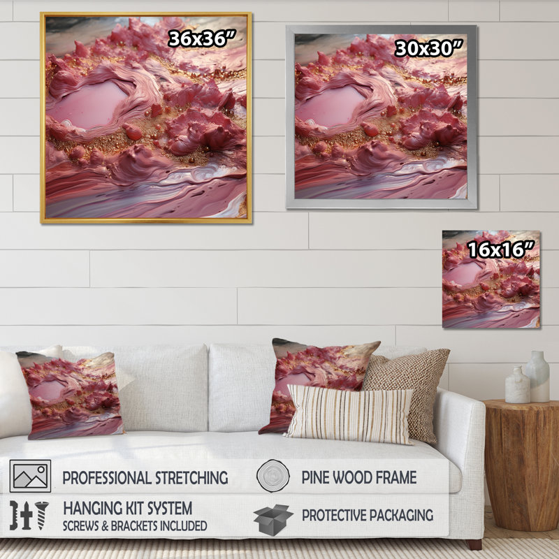 Rose, harmonie, or liquide - impression, H 16 po x l 16 po x P 1 po, Cadre doré simple