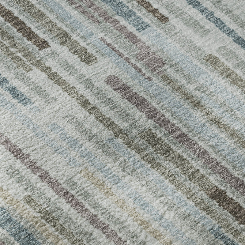 Premium Machine Washable Mayfield AMF2102 Striped Rug, Teal, 8' Round