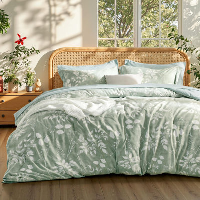 Bedsure Bed in a Bag - Reversible Flroal & Plant Pattern Printed with Comforters, Sheets, Pillowcases & Shams, 89GSM
