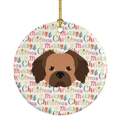 Ornement suspendu épagneul tibétain «Merry Christmas»