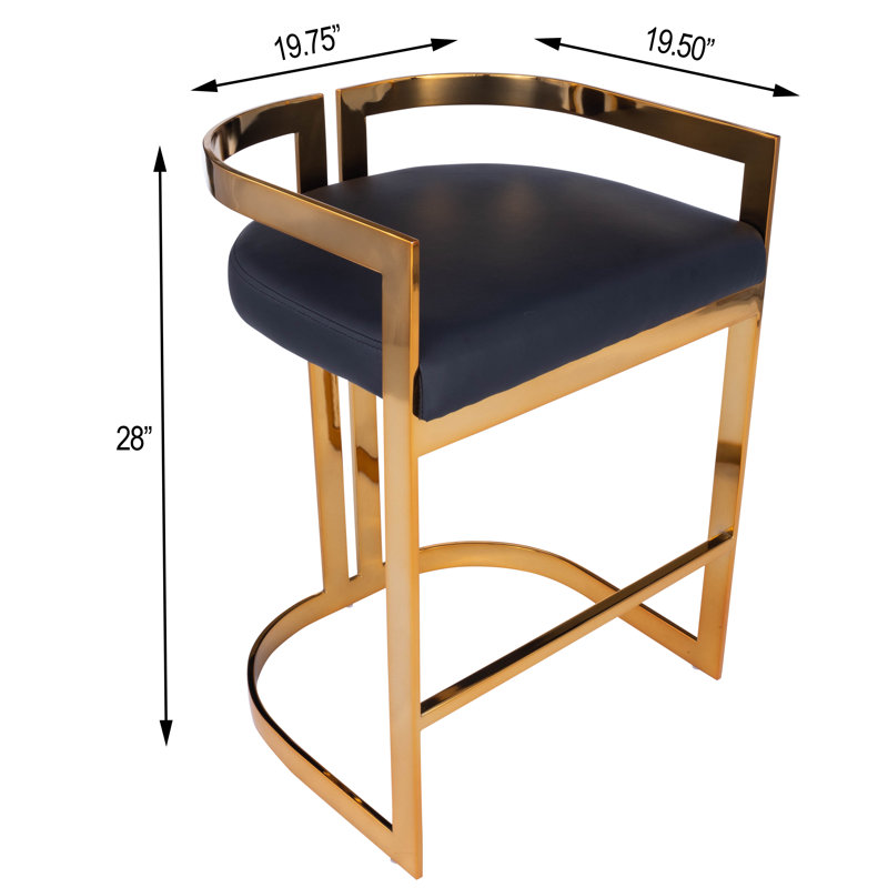 Butler Bravo Faux Leather Counter Stool, Black, Gold, Counter Stool (24.5” Seat Height)