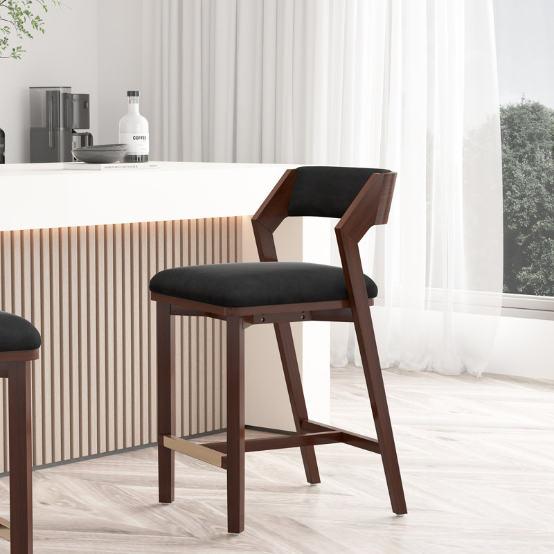 Patricia Modern Velvet Upholstered Counter Stool with Beech Wood Frame in Black, Counter Stool (25.9" Seat Height), Black