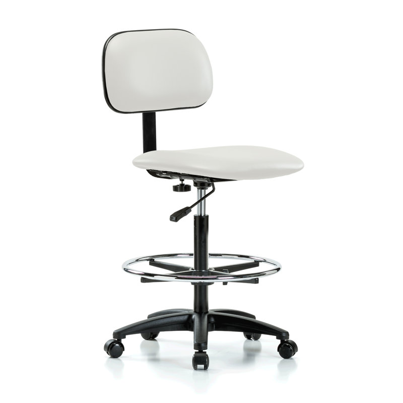 Makan PERCH Lab Chair with Adjustable Backrest and Foot Ring | High Bench Height 24-33.5", Adobe White Vinyl