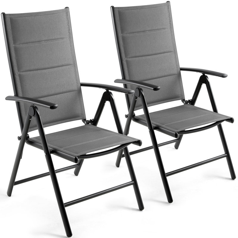 Ensemble de chaises pliantes d'extérieur Pirecart (paquet de 2), chaises de patio avec tissu en textilène rembourré de mousse et structure en aluminium léger, dossier réglable à 7 positions