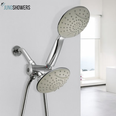 "Juno Chrome Wall-Mount Dual Rainfall & Waterfall Shower Head – Multi-Functional Spa Experience