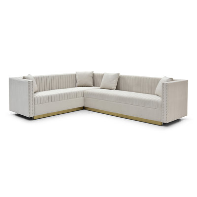 Contemporary Vertical Channel Tufted Velvet Sectional Sofa Modern Upholstered Corner Couch For Living Room Apartment With 4 Pillows -  Everly Quinn, B4239F68B165441DA4F6995B08F79158