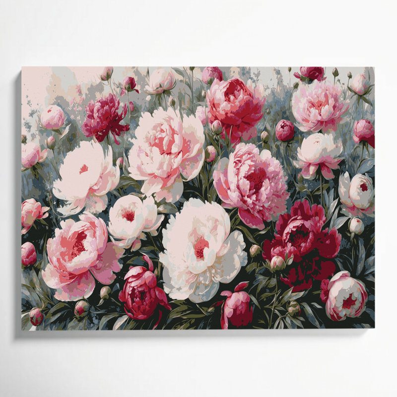 Art mural sur toile beige pivoines botaniques, H 16 po x l 20 po