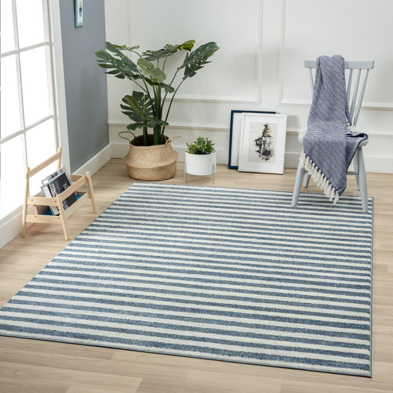 Tapis rayé bleu / blanc Ashwin, Rectangle 9 pi x 12 pi