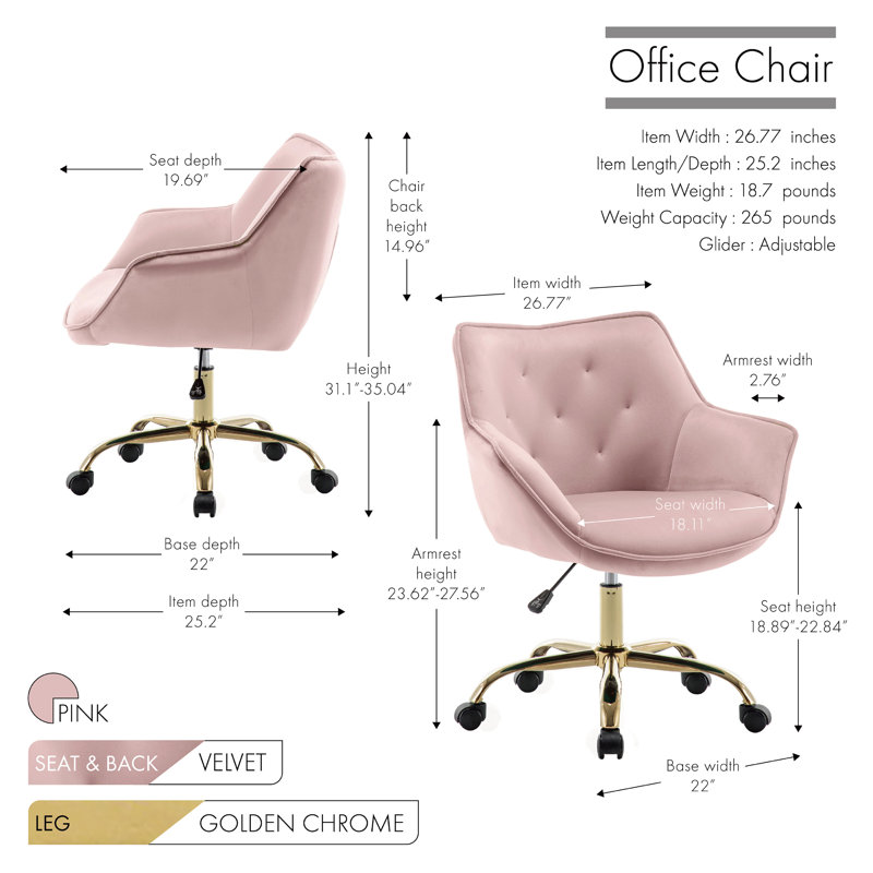Velvet Office Chair, Pink