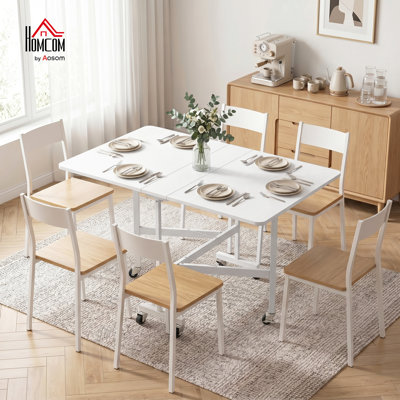 Table mobile à abattant avec 6 roues et freins, blanc