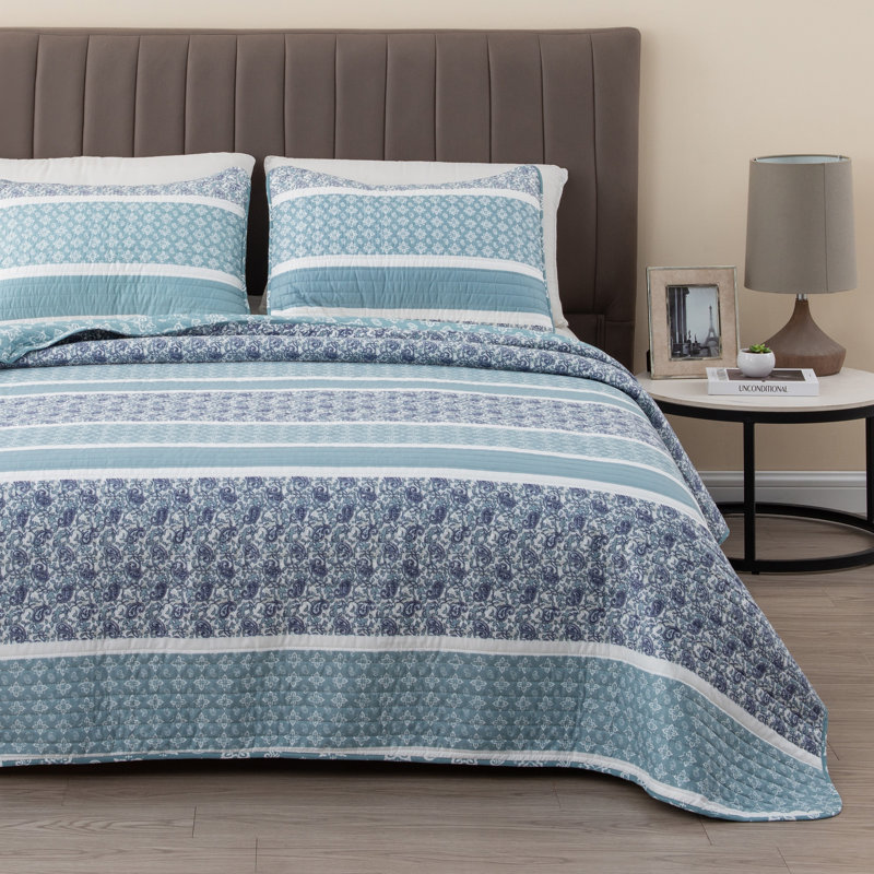 Kadi Blue Full/Queen Reversible Microfiber Quilt Set