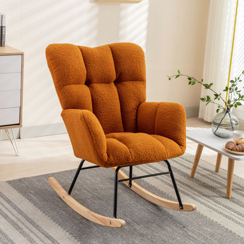 Fauteuil à bascule rembourré et rembourré Modern, Caramel Teddy