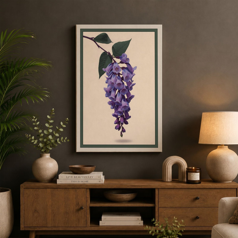Cascading Wisteria Botanical - Wrapped Canvas, Sage Border, 30x20 - 76.2 x 50.8 cm