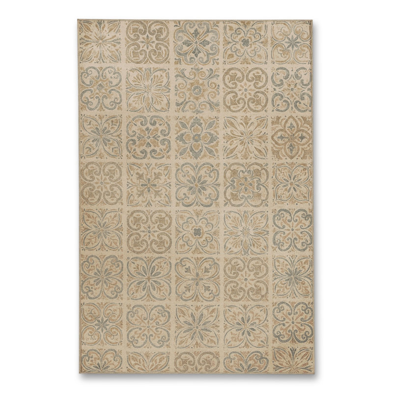 Tapis beige tissé traditionnel Mosso, 6'7" x 9'10"