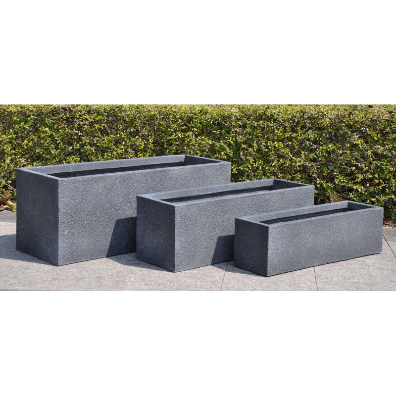 Textured Concrete Effect Trough Planter By Idealist Lite, 23.5cm H x 70cm W x 22.5cm D